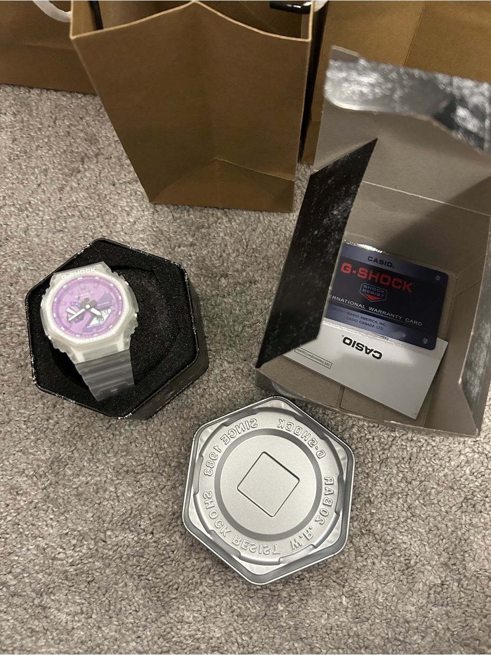 G-Shock White Resin Watch with Lavender Dial